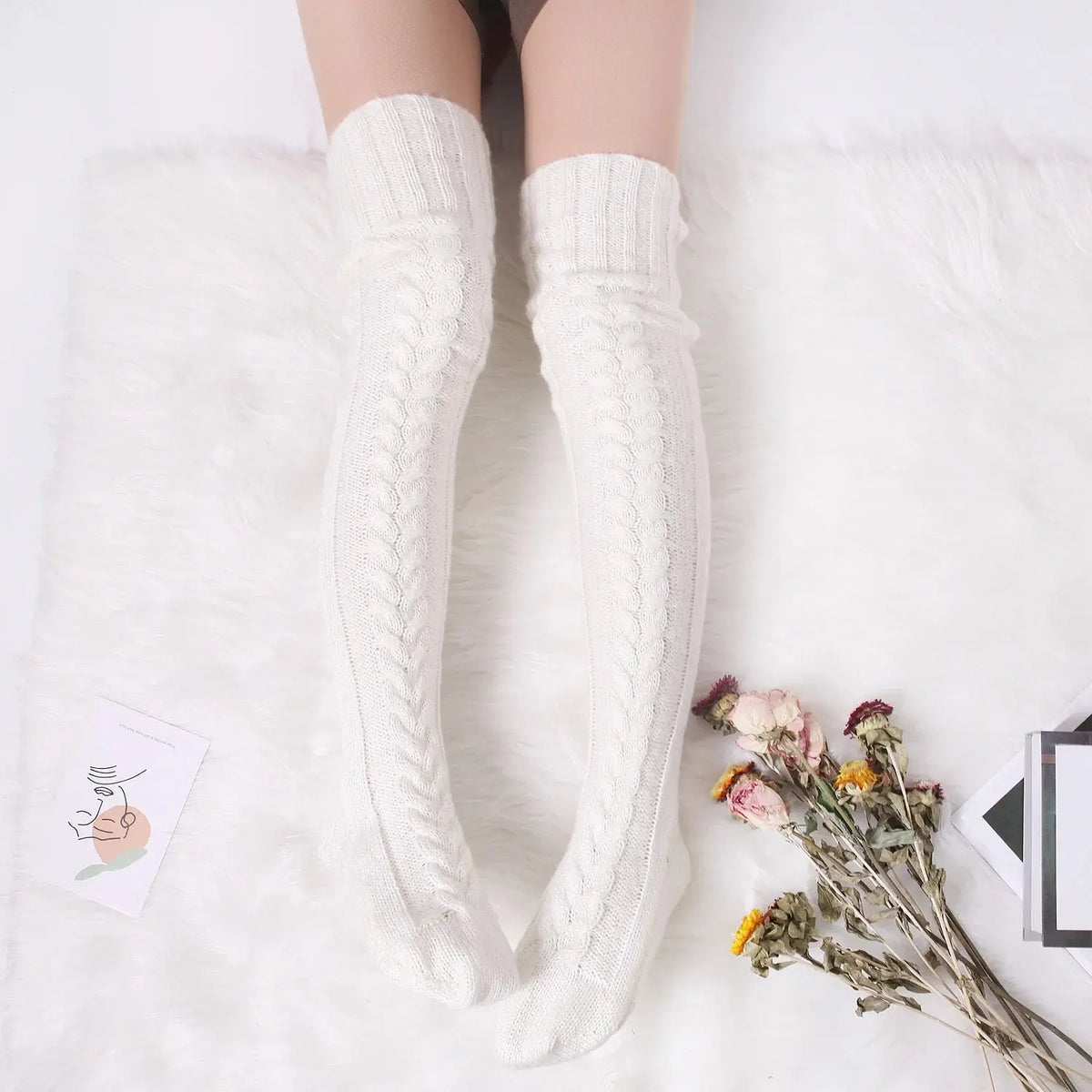 Harajuku Women Girls Wool Stockings Winter Warm Knitted Over Knee Socks Leg Warmer Female Thigh Sexy Long Stockings Leg Warmers SS69