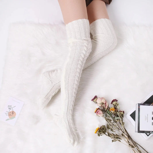Harajuku Women Girls Wool Stockings Winter Warm Knitted Over Knee Socks Leg Warmer Female Thigh Sexy Long Stockings Leg Warmers SS69