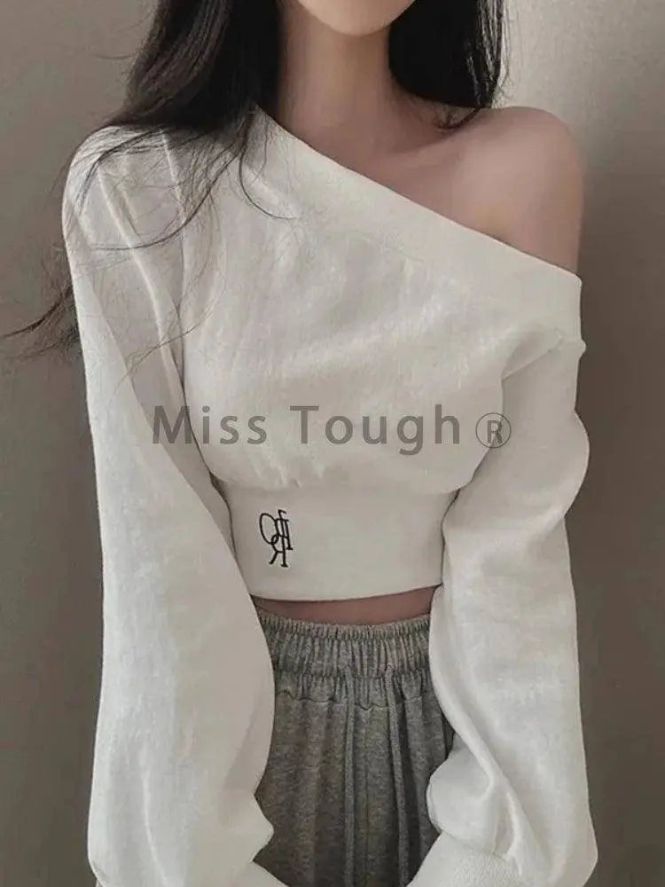 Harajuku Women Irregular Off Shoulder Hoodies Long Sleeve Sexy Crop Tops Y2k Streetwear Pullovers Sweatshirt 2025 Autumn Winter SS69