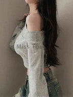 Harajuku Women Irregular Off Shoulder Hoodies Long Sleeve Sexy Crop Tops Y2k Streetwear Pullovers Sweatshirt 2025 Autumn Winter SS69