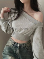 Harajuku Women Irregular Off Shoulder Hoodies Long Sleeve Sexy Crop Tops Y2k Streetwear Pullovers Sweatshirt 2025 Autumn Winter SS69