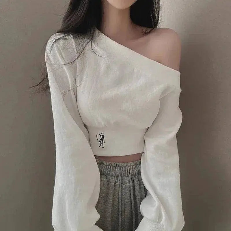Harajuku Women Irregular Off Shoulder Hoodies Long Sleeve Sexy Crop Tops Y2k Streetwear Pullovers Sweatshirt 2025 Autumn Winter SS69