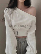 Harajuku Women Irregular Off Shoulder Hoodies Long Sleeve Sexy Crop Tops Y2k Streetwear Pullovers Sweatshirt 2025 Autumn Winter SS69
