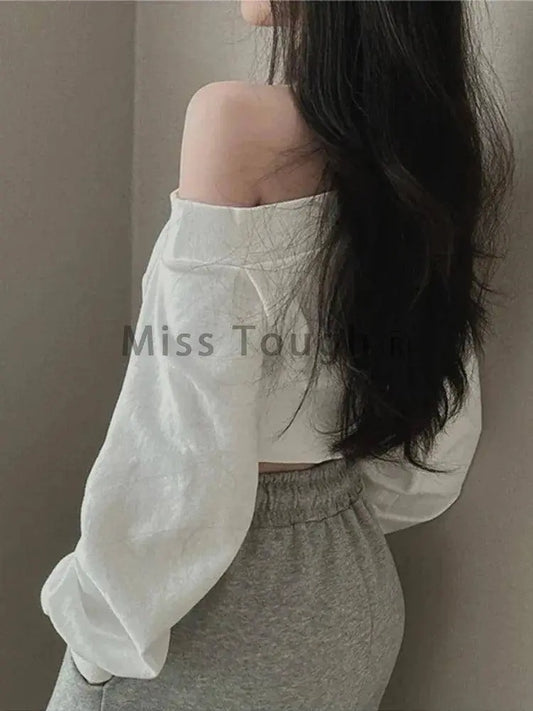 Harajuku Women Irregular Off Shoulder Hoodies Long Sleeve Sexy Crop Tops Y2k Streetwear Pullovers Sweatshirt 2025 Autumn Winter SS69