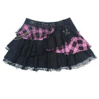 Harajuku Y2K Summer Short Sleeve Tshirt Gothic Women Kawaii Plaid Heart Ruffles Punk T-Shirts Female Streetwear Hip Hop Tee Tops - SS69