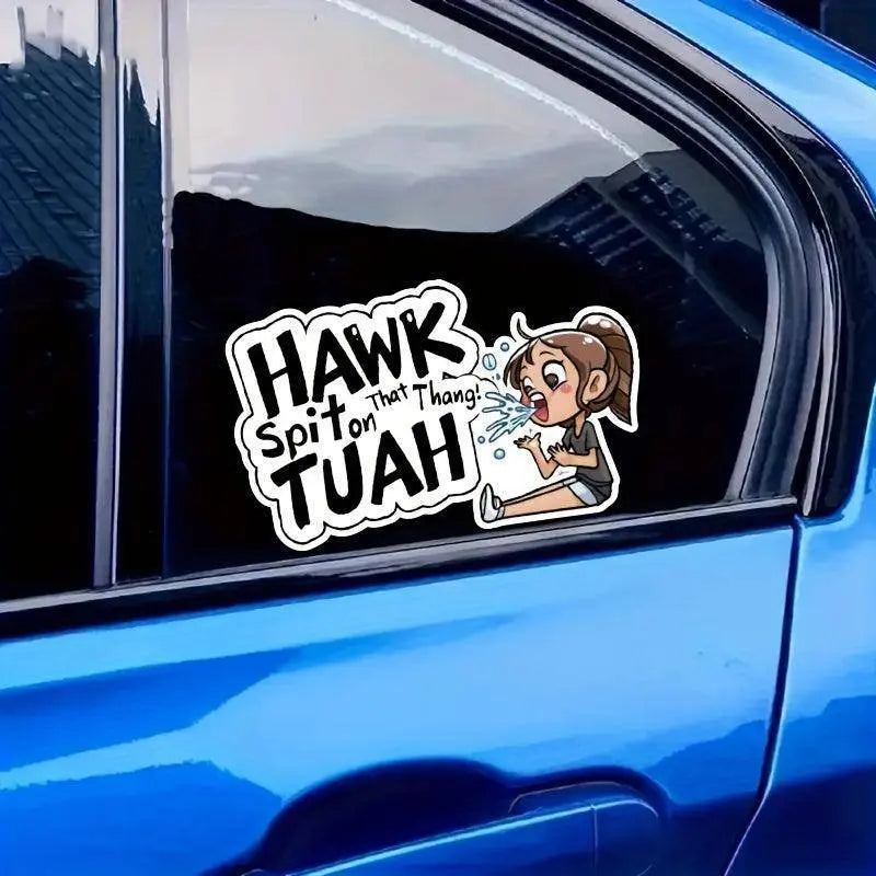 Hawk Tuah Spit Funny Cartoon Vinyl Sticker, Hilarious Self-Adhesive High Gloss Decal For Car Front, Laptop, Window, And More - Anime TV Show Themed - SS69