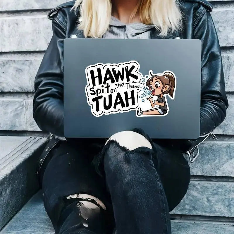 Hawk Tuah Spit Funny Cartoon Vinyl Sticker, Hilarious Self-Adhesive High Gloss Decal For Car Front, Laptop, Window, And More - Anime TV Show Themed - SS69