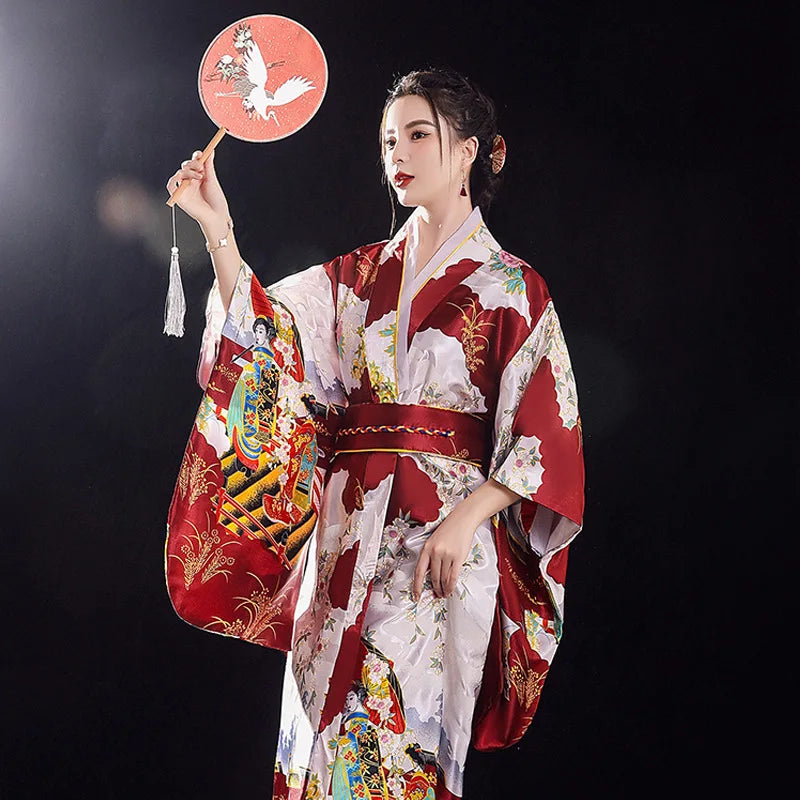 Traditional Japanese Yukata Kimono with Obi - Women's Evening Dress