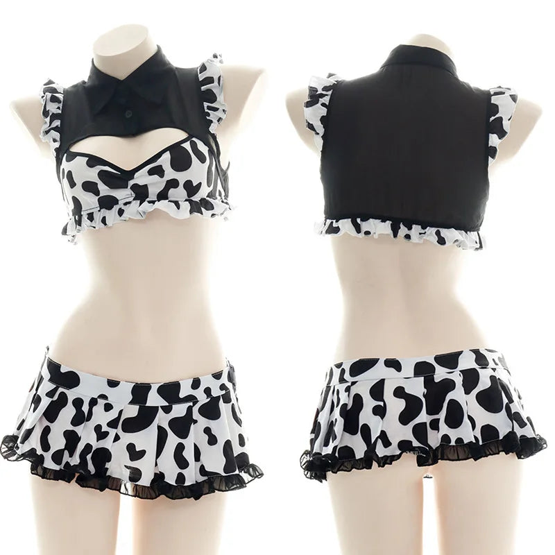 AniLV Cow Print Bikini Set with Maid Apron
