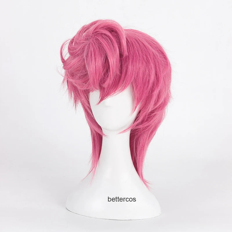 JoJo's Bizarre Adventure Golden Wind Trish Una Cosplay Wig Pink Short Heat Resistant Synthetic Hair Wig + Wig Cap