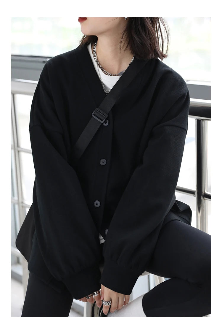 CHIC VEN Korean Autumn Winter Women's Sports Coat Casual Loose V-neck Sweatshirt for Women Thick Warm Tops Office Lady Female