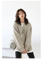 CHIC VEN Korean Autumn Winter Women's Sports Coat Casual Loose V-neck Sweatshirt for Women Thick Warm Tops Office Lady Female