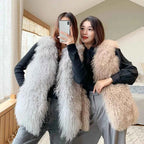New Real Sheep Fur Vest 100% Natural Mongolia Fur Gilet Pure Long Fur Genuine Fur Oversize Vest ksr801