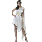 Lady Carnival Halloween Ancient Greek Goddess Athena Costume Asymmetrical Egyptian Robe Cosplay Fancy Party Dress