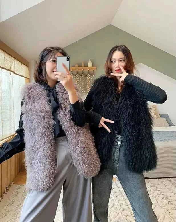 New Real Sheep Fur Vest 100% Natural Mongolia Fur Gilet Pure Long Fur Genuine Fur Oversize Vest ksr801