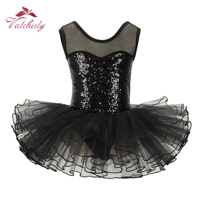 Valchirly Girls Sequined Ballet Tutu Dress with 4-Layer Tulle Skirt