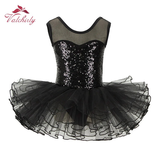 Valchirly Girls Sequined Ballet Tutu Dress with 4-Layer Tulle Skirt