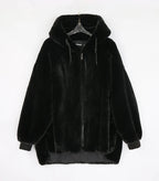 Nerazzurri Winter White Oversized Faux Fur Jacket Women with Hood Raglan Sleeve Zipper Korean Fashion Clothing for Womens 2021