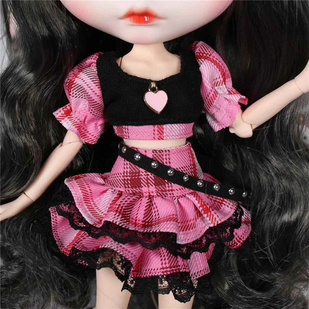 ICY DBS Blyth doll clothes pink dress Berets Plaid skirt anime suit cool outfits cosplay girl