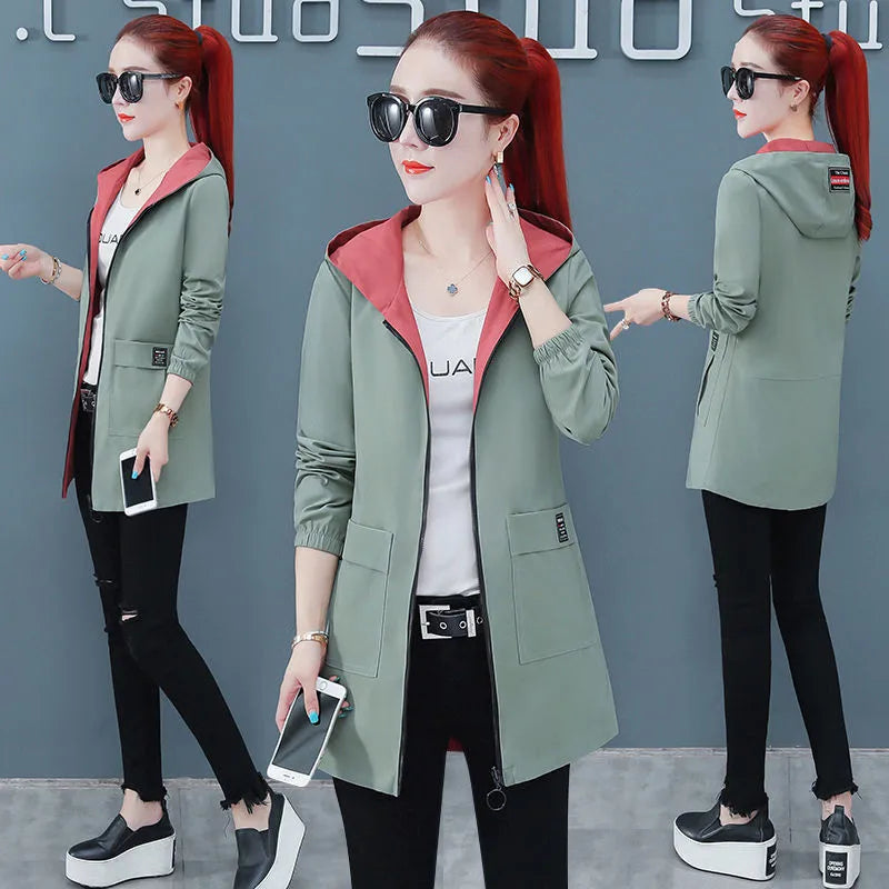 2022 New Spring Autumn Women Jacket Streetwear Hooded Coat Zippers Jackets Windbreakers Female Causal Outerwear 4XL SS69