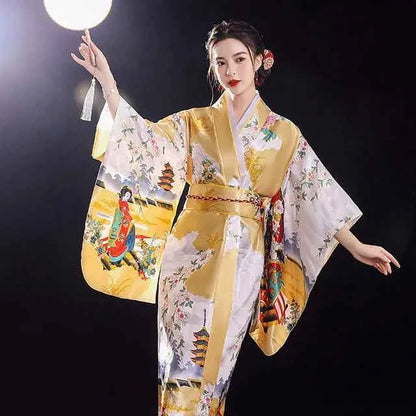 Fashion National Trends Women Sexy Kimono Yukata With Obi Novelty Evening Dress Japanese Cosplay Costume Floral One Size