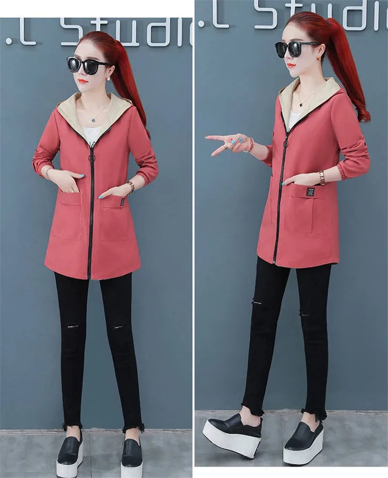 2022 New Spring Autumn Women Jacket Streetwear Hooded Coat Zippers Jackets Windbreakers Female Causal Outerwear 4XL SS69