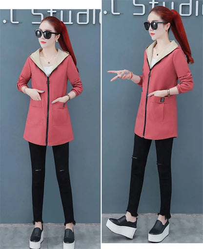 2022 New Spring Autumn Women Jacket Streetwear Hooded Coat Zippers Jackets Windbreakers Female Causal Outerwear 4XL SS69