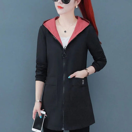 2022 New Spring Autumn Women Jacket Streetwear Hooded Coat Zippers Jackets Windbreakers Female Causal Outerwear 4XL SS69 20.69 black / 4XL
