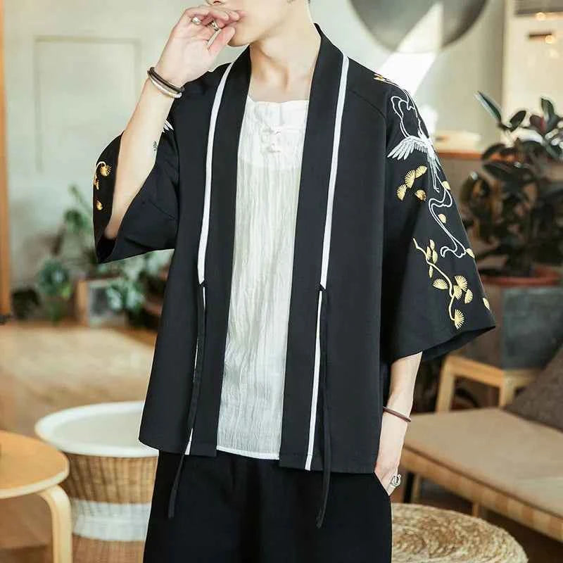 Japanese Kimono Traditional Yukata Kimono Cardigan Men Beach Thin Asian Clothes Japan Kimonos Male Fashion Casual Cardigan Shirt