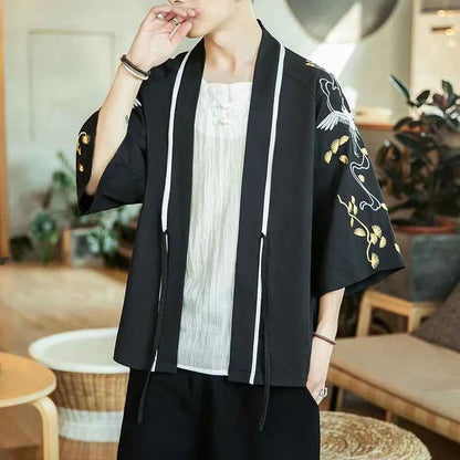 Japanese Kimono Traditional Yukata Kimono Cardigan Men Beach Thin Asian Clothes Japan Kimonos Male Fashion Casual Cardigan Shirt