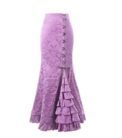 1pcs/lot Women Skirt vintage  Style Retro Mermaid Skirt Vintage Long Ruffle Slim Fishtail Skirt lace-up long print skirt - SS69