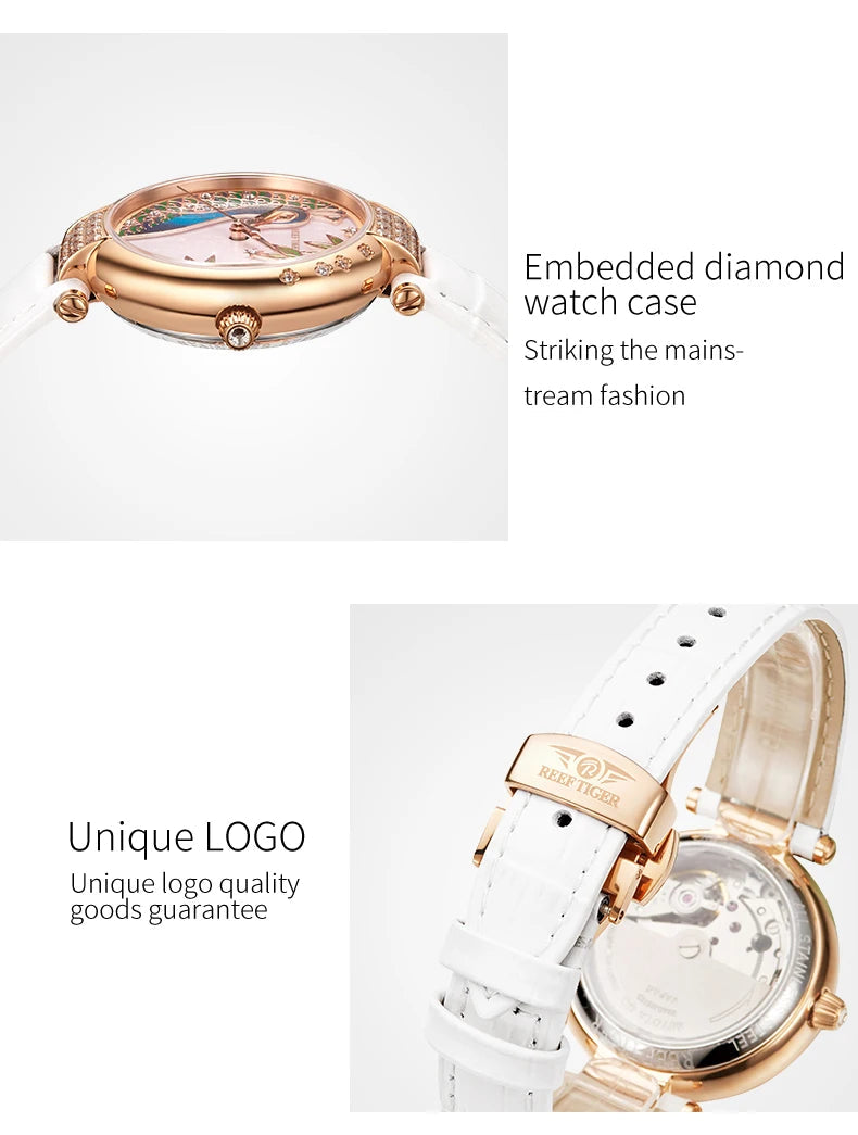 2020 New Reef Tiger/RT Top Brand Elegant Automatic Womens Watch Date Rose Gold Bracelet Watches RGA1587 SS69