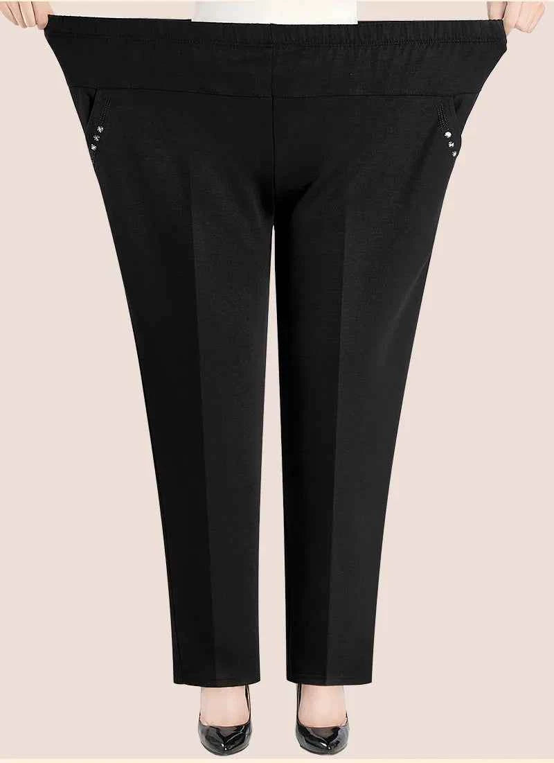 Extra Large Size XL-8XL Middle-aged Women Trousers Autumn New High Waist Elastic Casual Pants Winter Thick Velvet Warm Pants 282