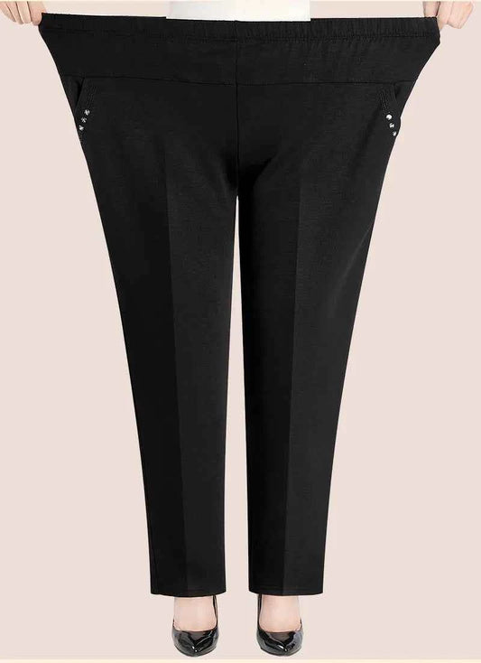 Extra Large Size XL-8XL Middle-aged Women Trousers Autumn New High Waist Elastic Casual Pants Winter Thick Velvet Warm Pants 282