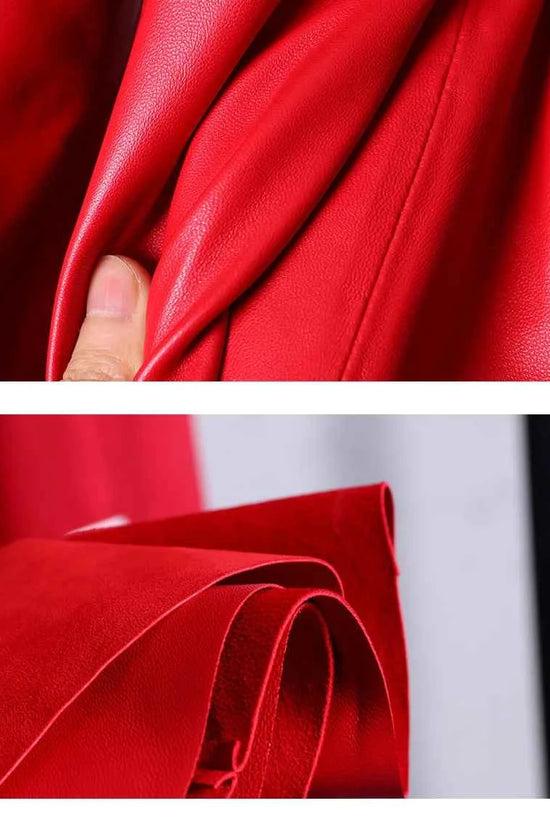 Lautaro Autumn Long Skirted Red Black Faux Leather Trench Coat for Women Double Breasted Elegant Luxury Fashion 4xl 5xl 6xl 7xl