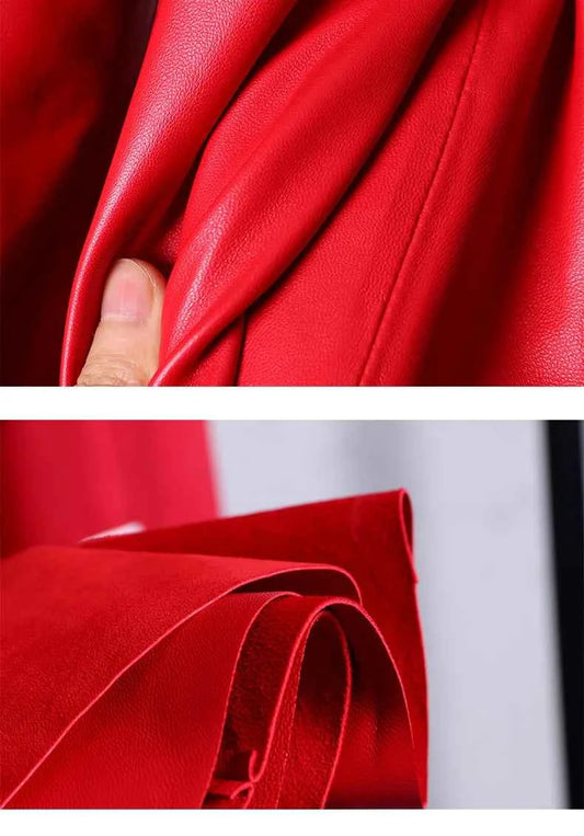Lautaro Autumn Long Skirted Red Black Faux Leather Trench Coat for Women Double Breasted Elegant Luxury Fashion 4xl 5xl 6xl 7xl