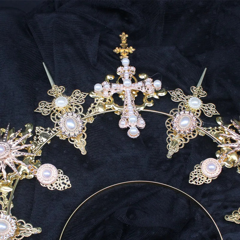 Baroque Gold Halo Headband Tiara - Lolita Vintage Goddess Style