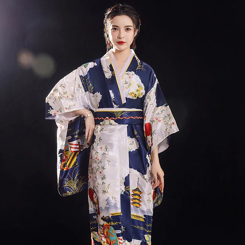 Traditional Japanese Yukata Kimono with Obi - Women's Evening Dress
