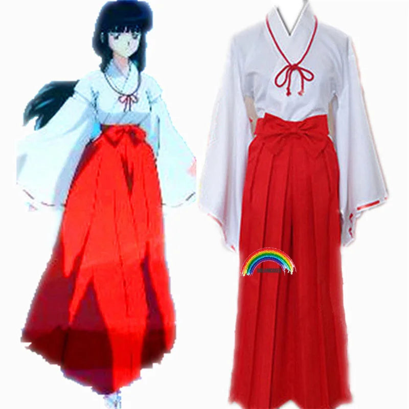 Anime Inuyasha Cosplay Costumes Red Japanese Kimono Higurashi Kagome Kikyo Sesshoumaru for Halloween Party Wigs Free wigcap