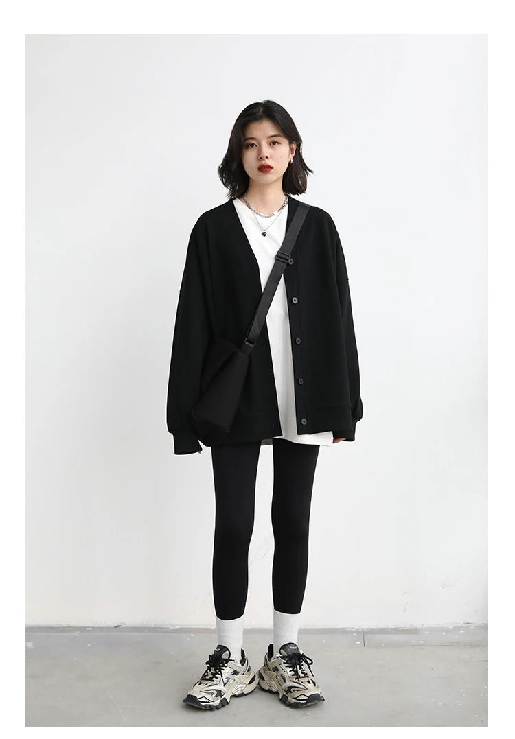 CHIC VEN Korean Autumn Winter Women's Sports Coat Casual Loose V-neck Sweatshirt for Women Thick Warm Tops Office Lady Female