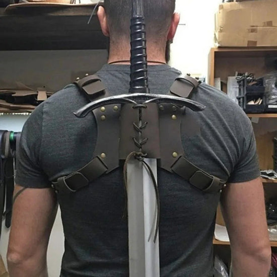 Men Medieval Sword Katana Leather Back Scabbard Viking Sheath Gothic Steampunk Warrior Knight Rapier Holder Hanger Larp Harness SS69