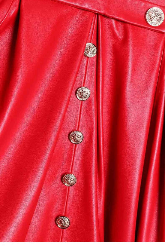 Lautaro Autumn Long Skirted Red Black Faux Leather Trench Coat for Women Double Breasted Elegant Luxury Fashion 4xl 5xl 6xl 7xl