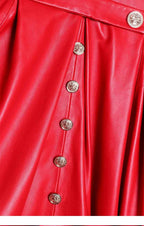 Lautaro Autumn Long Skirted Red Black Faux Leather Trench Coat for Women Double Breasted Elegant Luxury Fashion 4xl 5xl 6xl 7xl