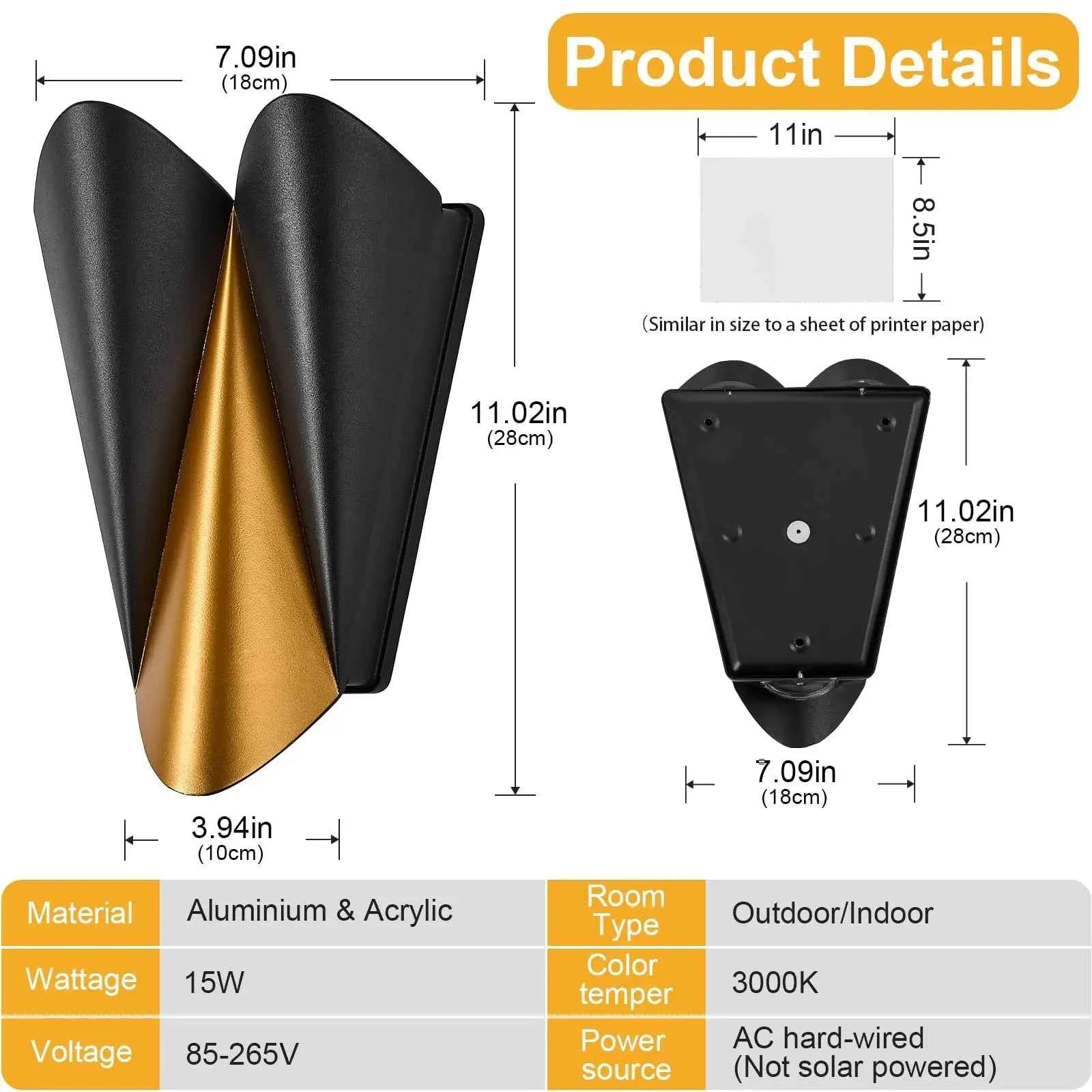 Modern Black Outdoor Wall Lights, 3000K up Down Patio Porch Lights Wall Mount Outdoor Sconces for House Yard Hallway