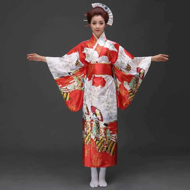 Fashion National Trends Women Sexy Kimono Yukata With Obi Novelty Evening Dress Japanese Cosplay Costume Floral One Size