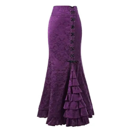 1pcs/lot Women Skirt vintage  Style Retro Mermaid Skirt Vintage Long Ruffle Slim Fishtail Skirt lace-up long print skirt - SS69