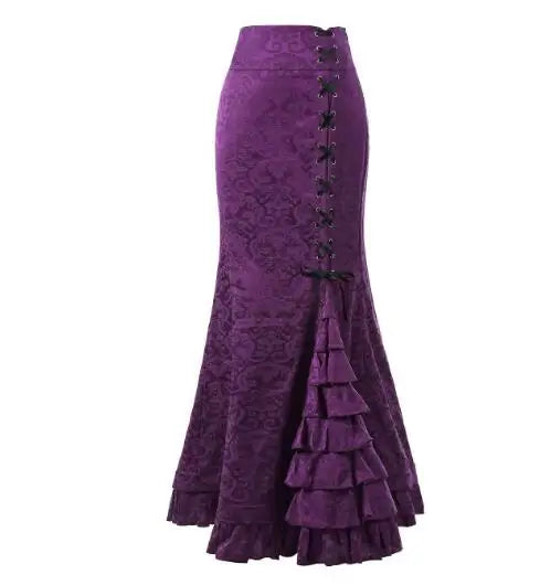 1pcs/lot Women Skirt vintage  Style Retro Mermaid Skirt Vintage Long Ruffle Slim Fishtail Skirt lace-up long print skirt - SS69