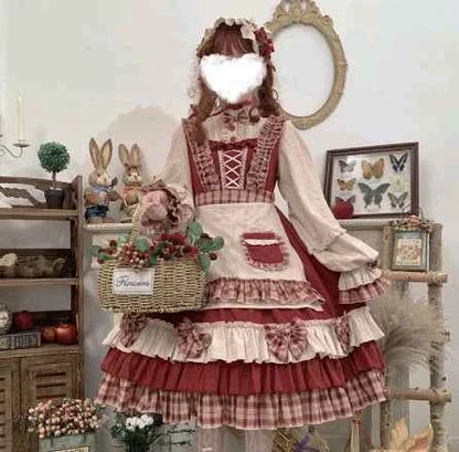 MAGOGO Christmas Lolita Dress Kawaii Costume Red Cloak Soft Sister Long Sleeve Party OP Victorian Dress Japanese Lolita Clothing