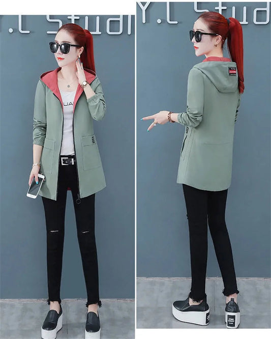 2022 New Spring Autumn Women Jacket Streetwear Hooded Coat Zippers Jackets Windbreakers Female Causal Outerwear 4XL SS69