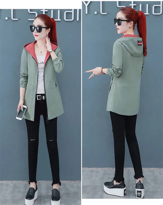 2022 New Spring Autumn Women Jacket Streetwear Hooded Coat Zippers Jackets Windbreakers Female Causal Outerwear 4XL SS69